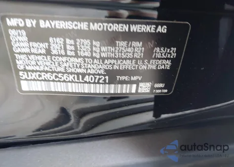 2019 BMW X5 xDrive40I z USA, uszkodzony, nr VIN 5UXCR6C56KLL40721